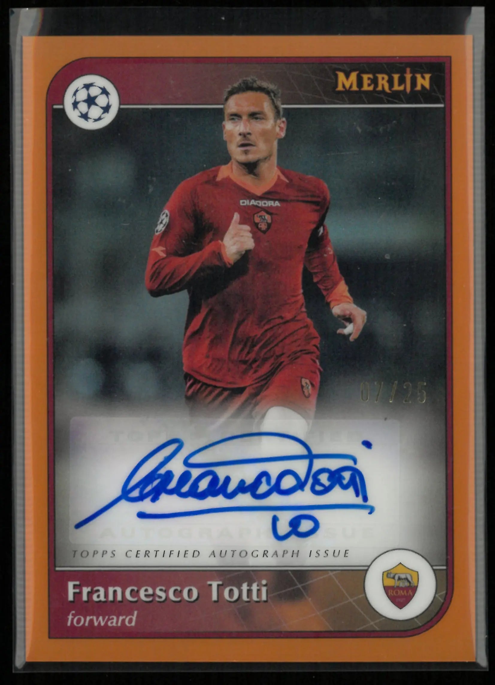2024-25 Topps Merlin UEFA Club Competitions Autograph Francesco Totti Orange /25 