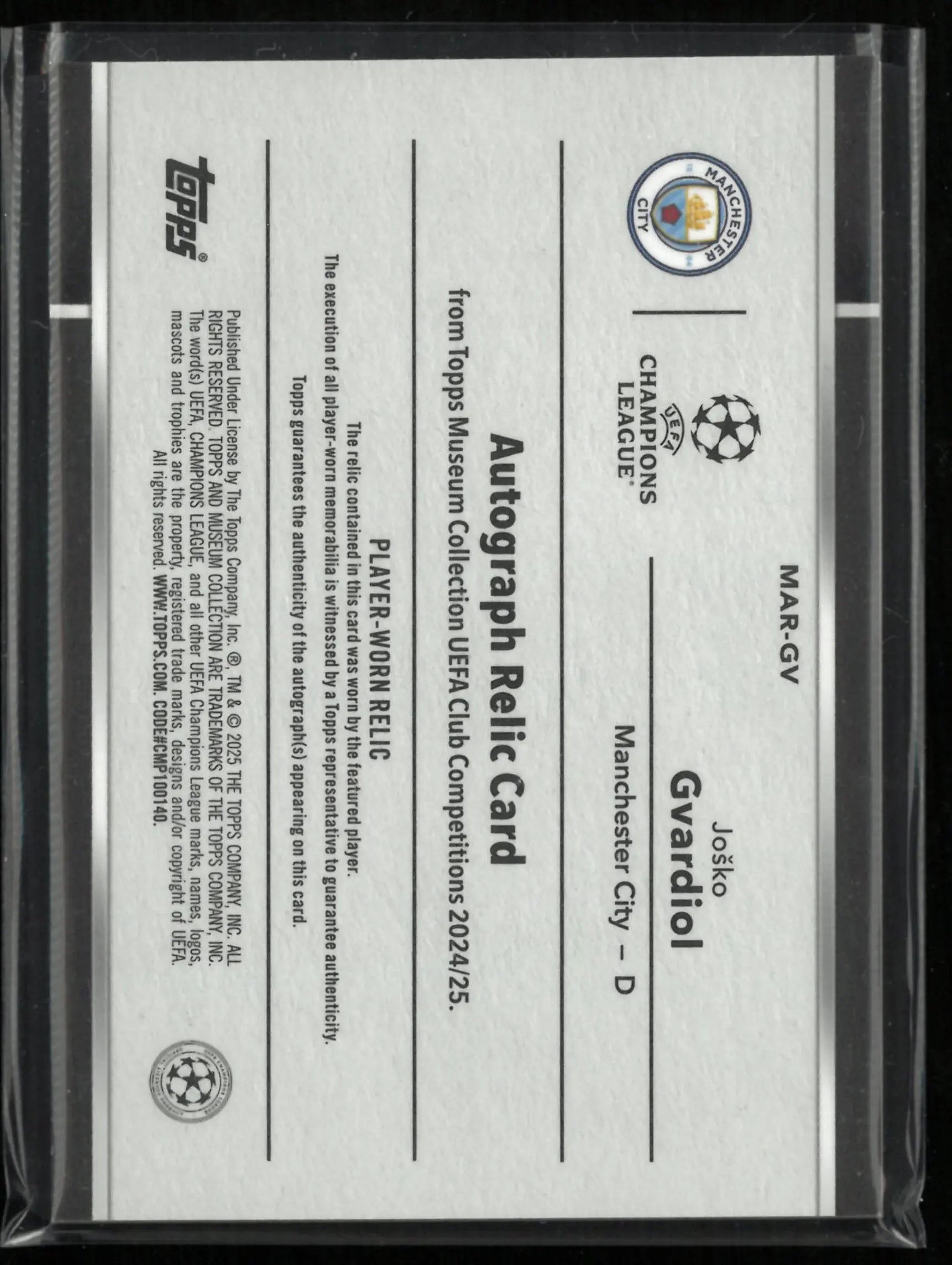 2024/25 Topps Museum Collection UEFA Club Competitions Autograph Patch Josko Gvardiol /25 