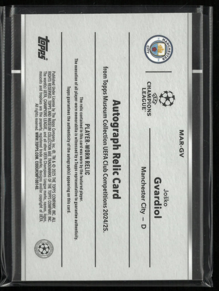2024/25 Topps Museum Collection UEFA Club Competitions Autograph Patch Josko Gvardiol /25 