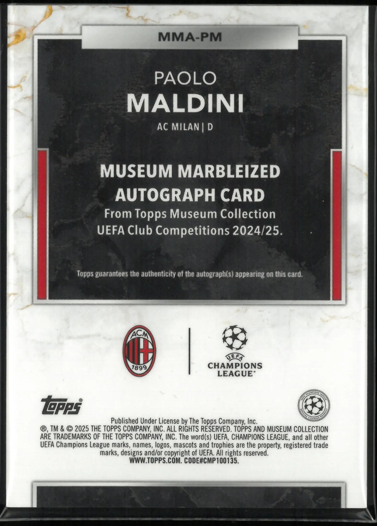 2024/25 Topps Museum Collection UEFA Club Competitions Museum Marbleized Auto Paolo Maldini /25 
