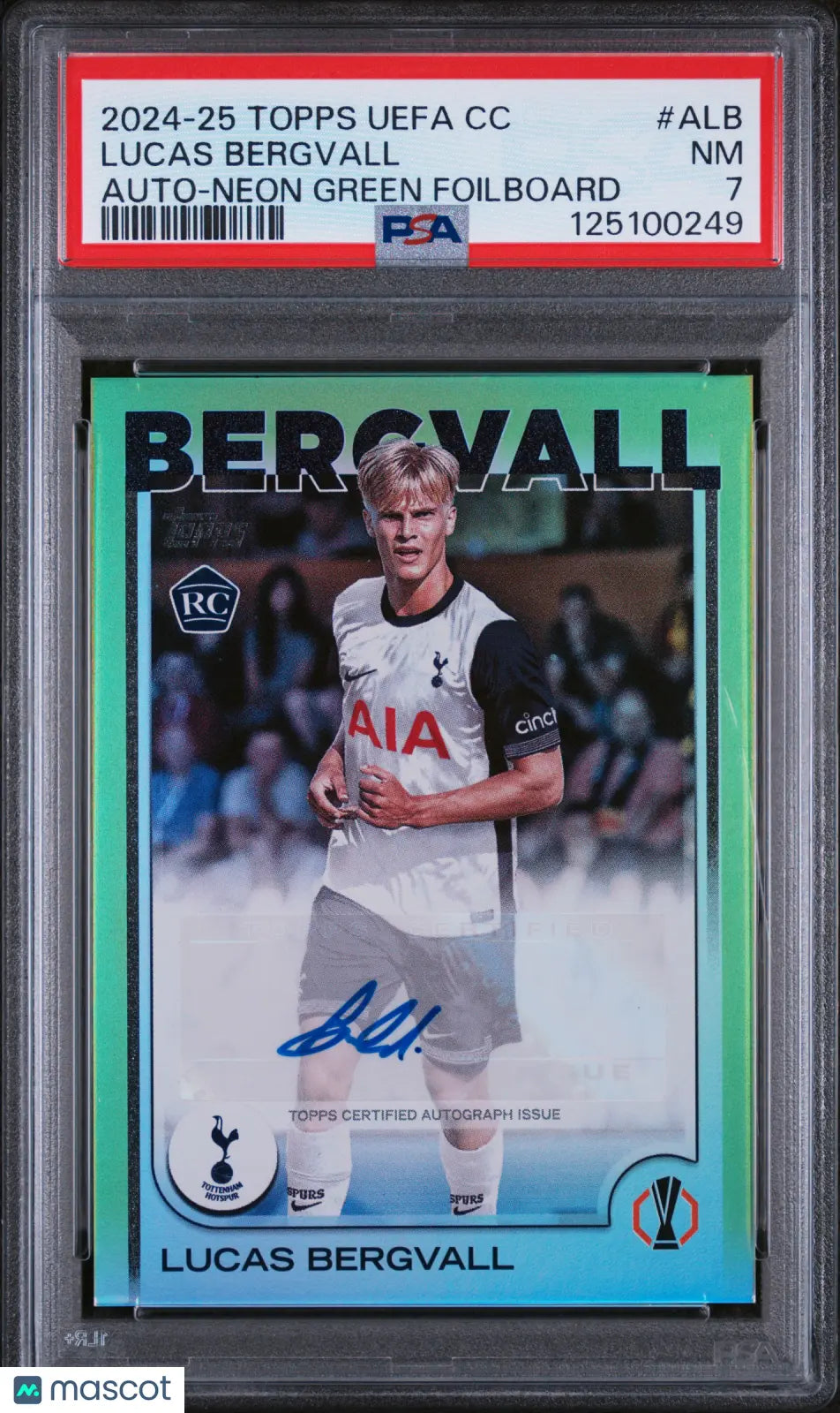 2024-25 Topps UCC Auto Lucas Bergvall RC Neon Green Foilboard PSA 7 /199 