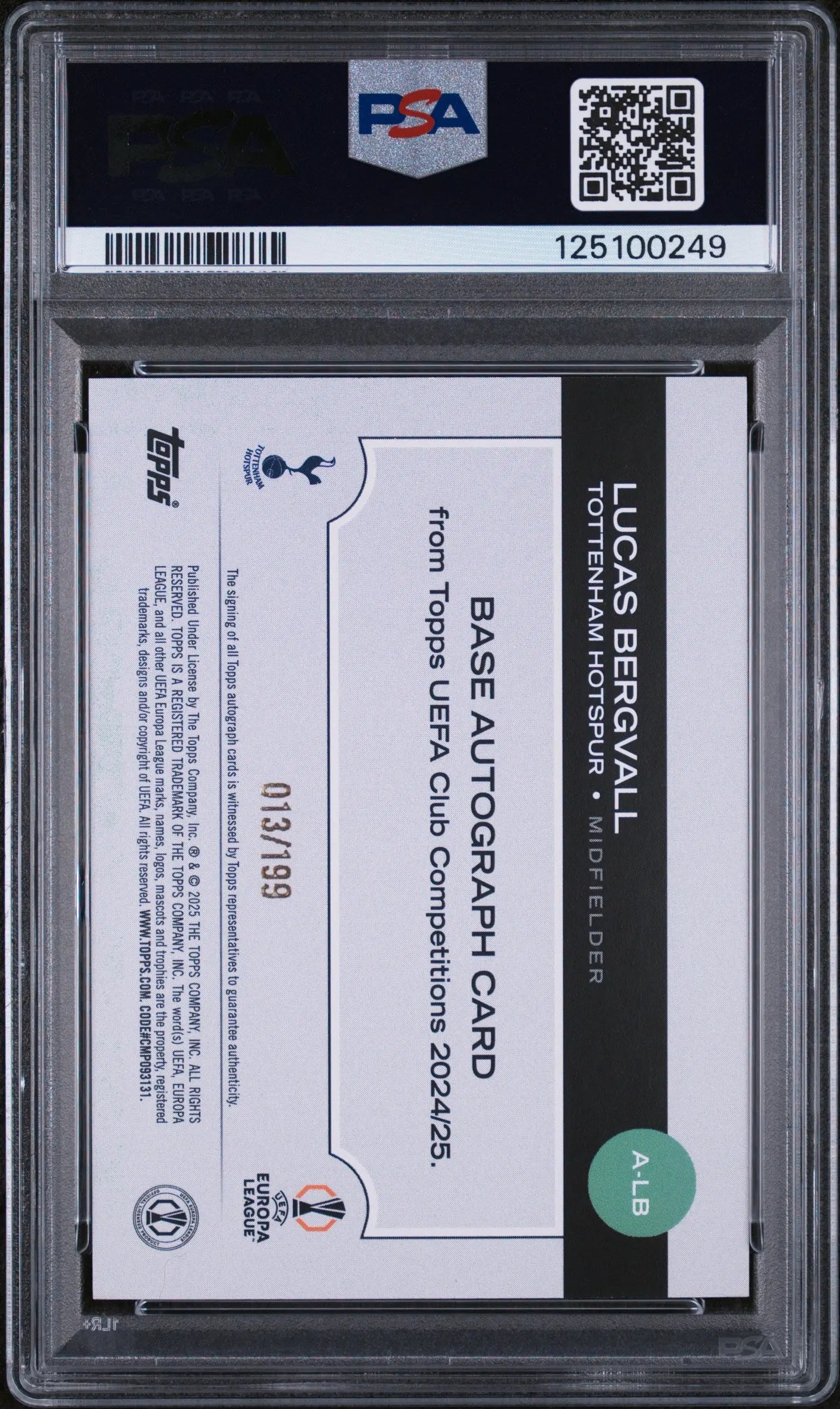 2024-25 Topps UCC Auto Lucas Bergvall RC Neon Green Foilboard PSA 7 /199 