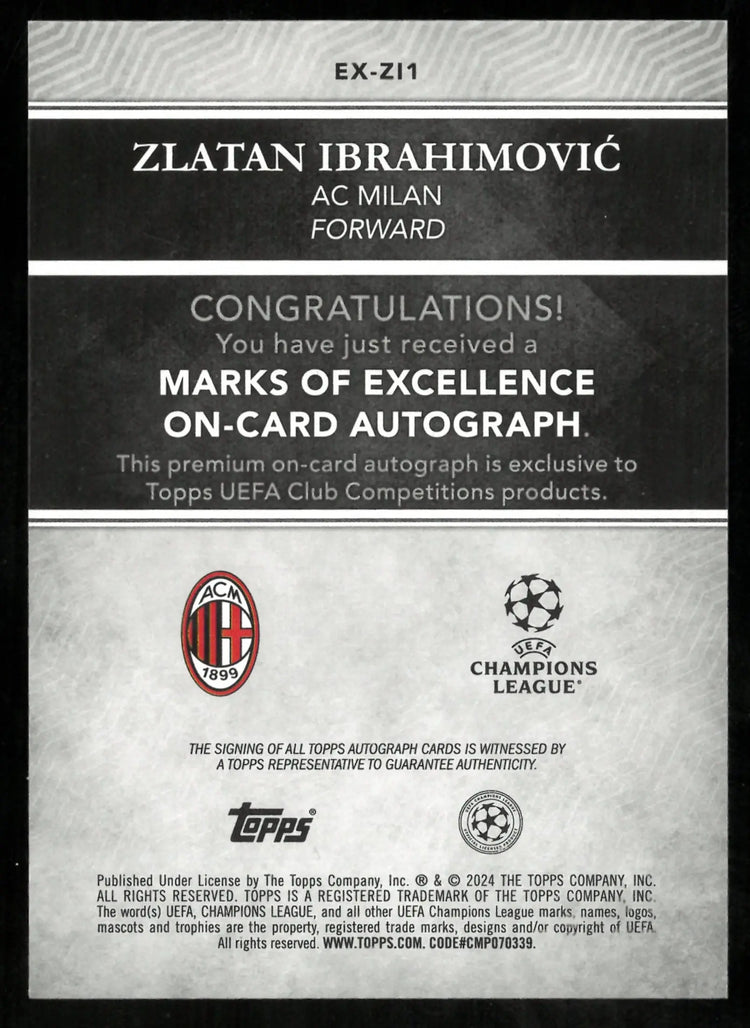 2024-25 Topps UEFA CL Zlatan Ibrahimovic Marks Of Excellence Emerald Auto /99 
