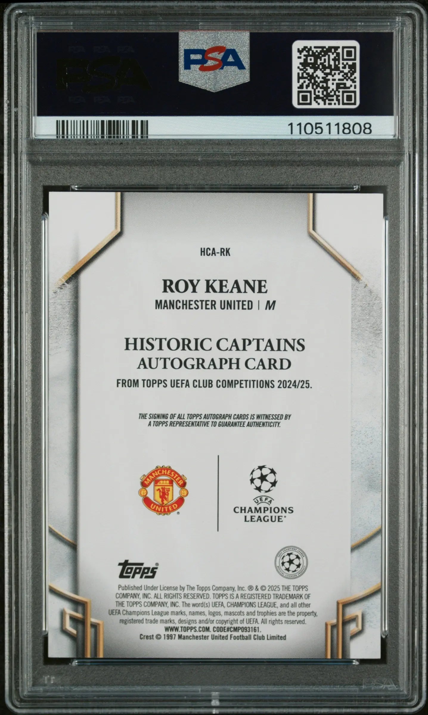 2024-25 Topps UEFA Club Competition Historic Captains Auto Roy Keane PSA 10 Pop2 