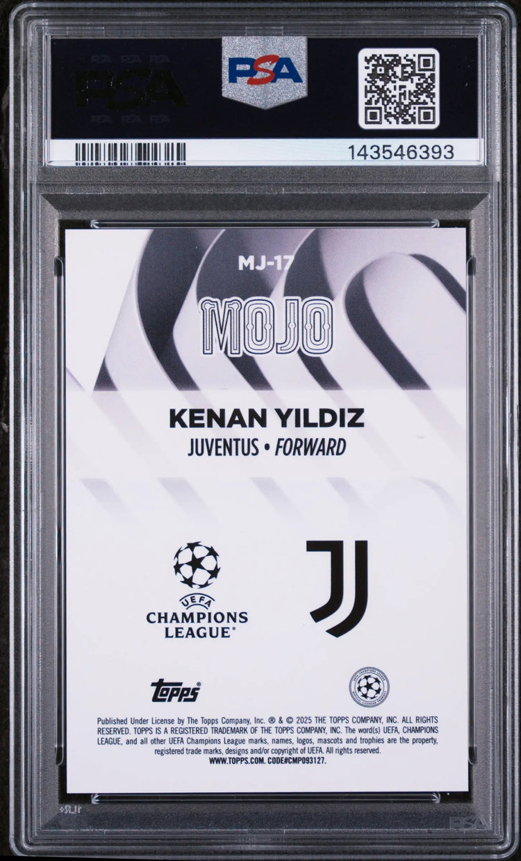 2024-25 Topps UEFA Club Competitions Mojo Chrome Kenan Yildiz SP PSA 8 
