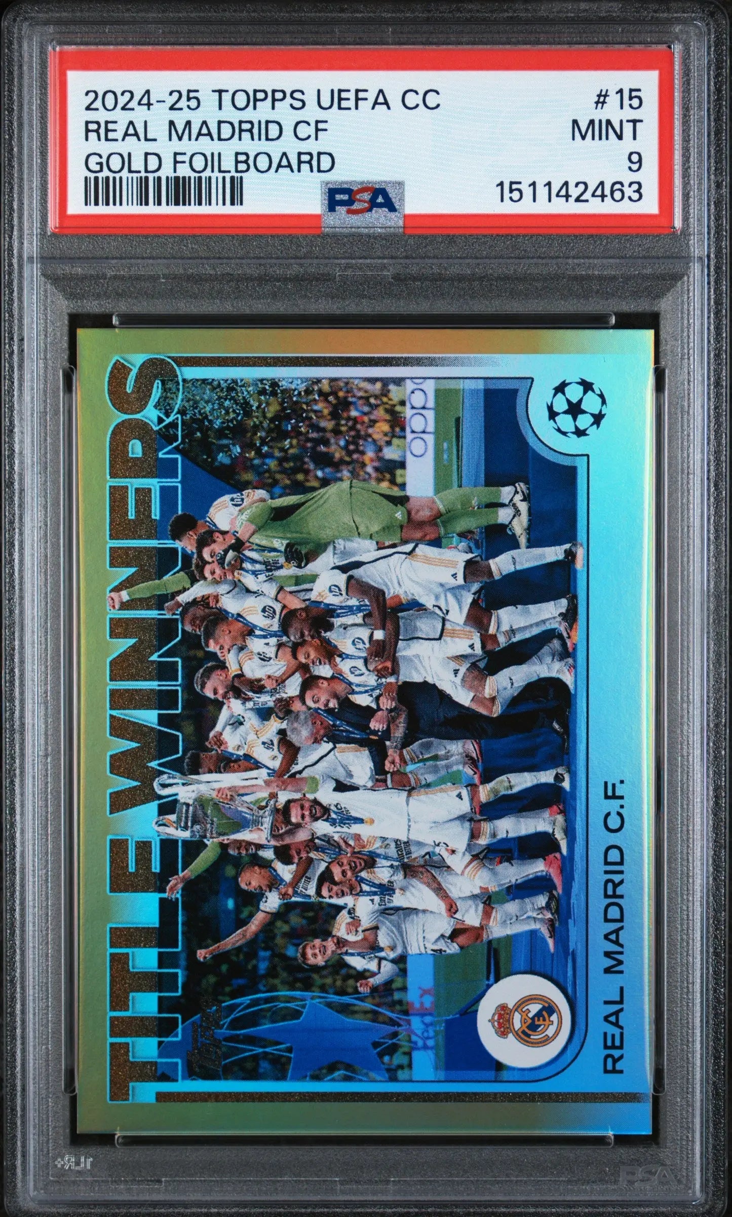 2024-25 Topps UEFA Club Competitions Real Madrid CF Gold Foilboard /50 PSA 9 