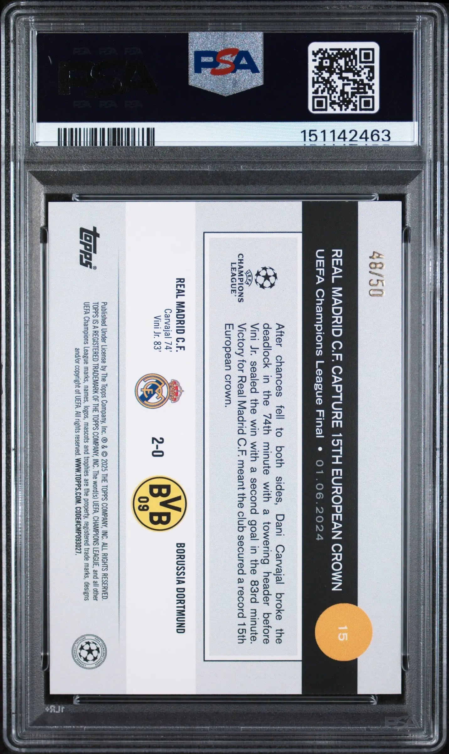 2024-25 Topps UEFA Club Competitions Real Madrid CF Gold Foilboard /50 PSA 9 