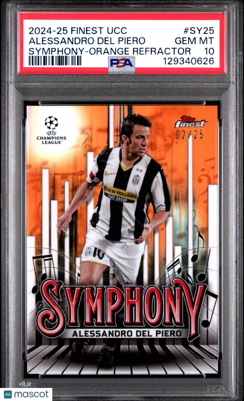 2024-25 ToppsFinest UCC Symphony Alessandro Del Piero Orange Refractor/25 PSA 10 