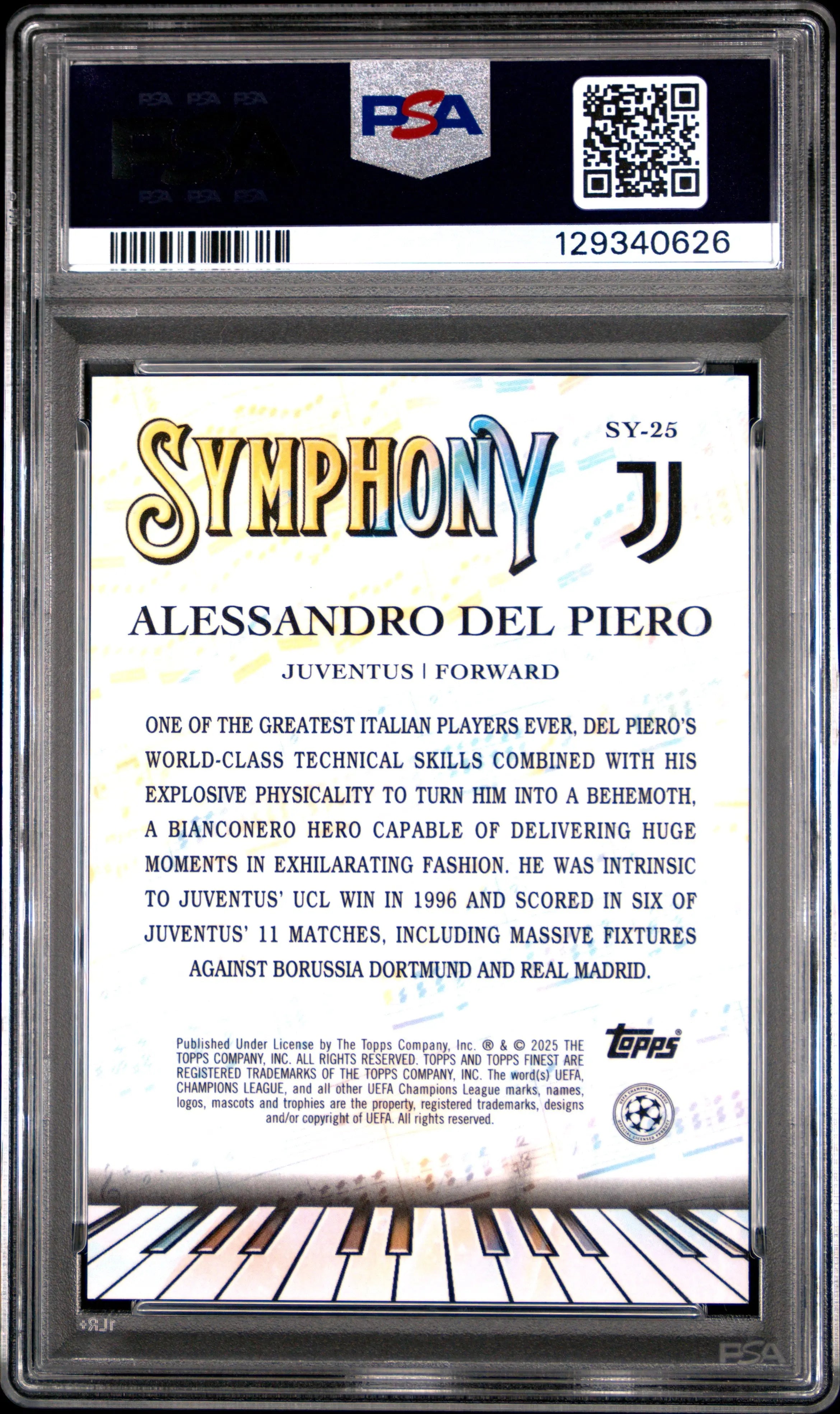 2024-25 ToppsFinest UCC Symphony Alessandro Del Piero Orange Refractor/25 PSA 10 