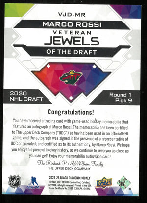2024-25 UD Black Diamond Marco Rossi Veteran Jewels Of The Draft Patch Auto 1/1 