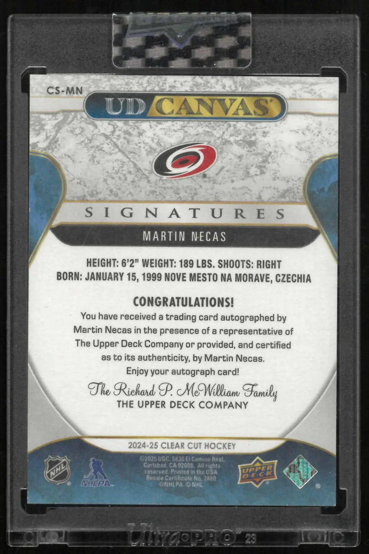 2024-25 UD Canvas Clear Cut Signatures On Card Autograph Martin Necas Auto /88 