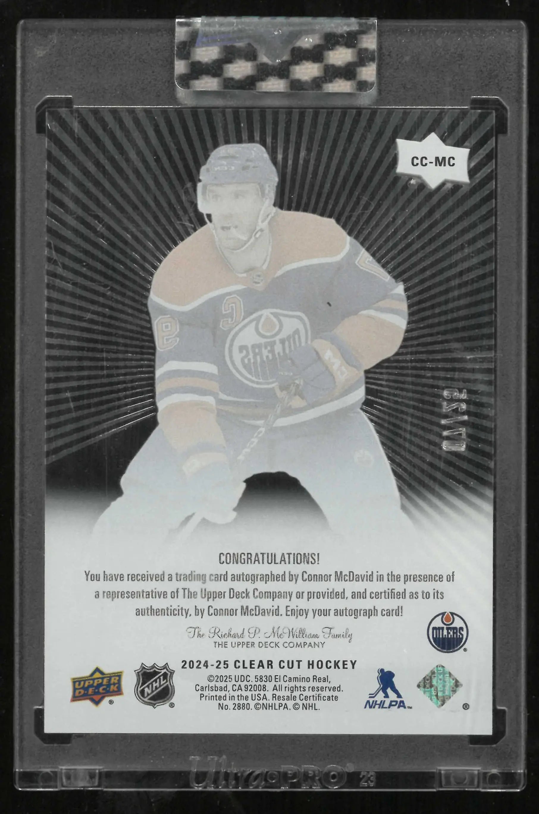 2024-25 UD Clear Cut Hockey Outburst Autograph Connor McDavid Auto /25 