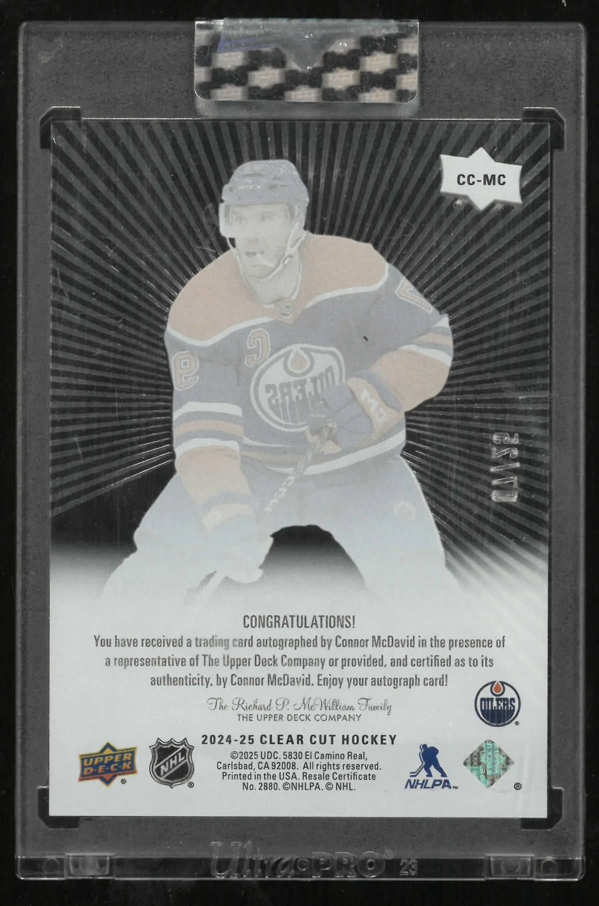 2024-25 UD Clear Cut Hockey Outburst Autograph Connor McDavid Auto /25 