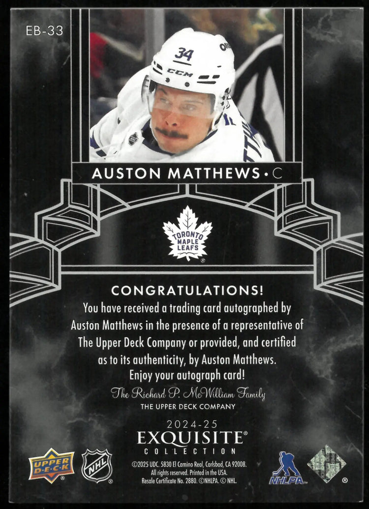 2024-25 UD Exquisite Hockey Auston Matthews Gold Ink Auto /25 