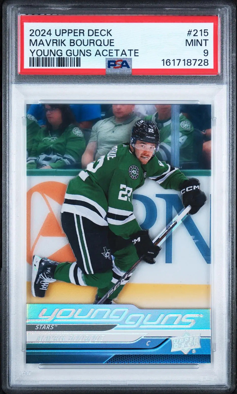 2024-25 UD Extended Young Guns Acetate Rookie Mavrik Bourque RC Clear Cut PSA 9 