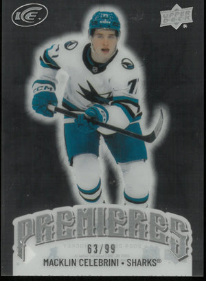 2024-25 UD Ice Hockey Macklin Celebrini RC Rookie Premiers Clear Cut /99 