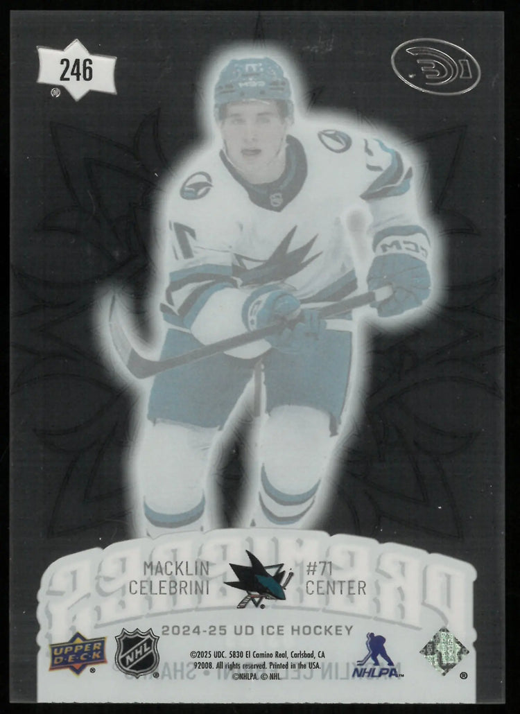 2024-25 UD Ice Hockey Macklin Celebrini RC Rookie Premiers Clear Cut /99 