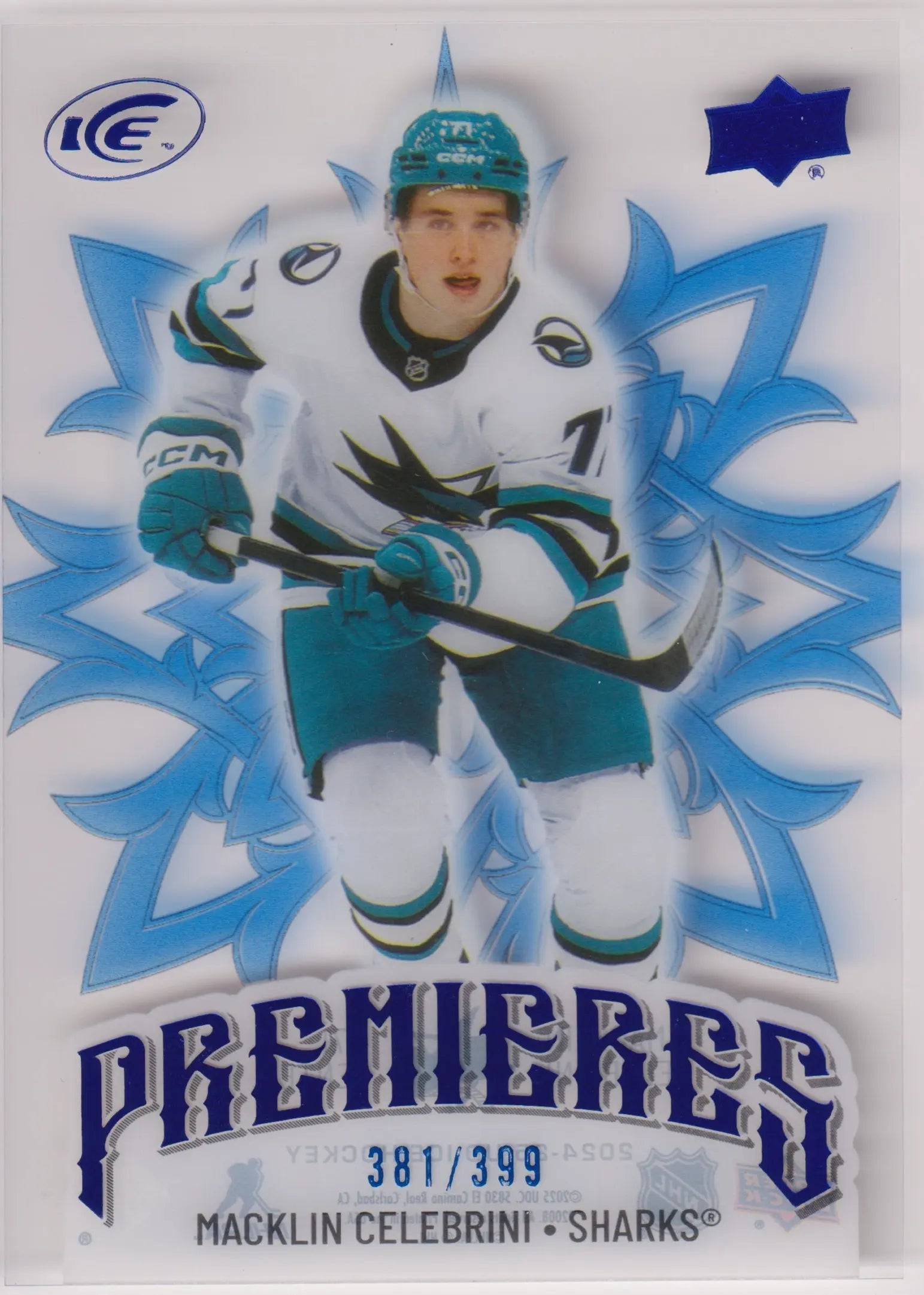 2024-25 UD Ice Premieres Rookie Macklin Celebrini RC Blue /399 