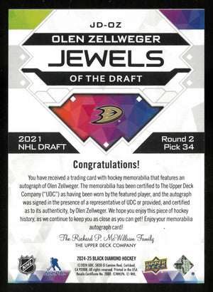2024-25 UD Jewels of the Draft Rookies Patch Autograph Mavrik Bourque RC /99 
