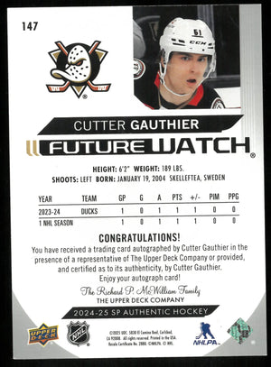 2024-25 UD SP Authentic Future Watch Auto RC Cutter Gauthier /999 