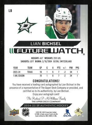 2024-25 UD SP Authentic Future Watch Autograph Rookie Lian Bichsel RC /999 