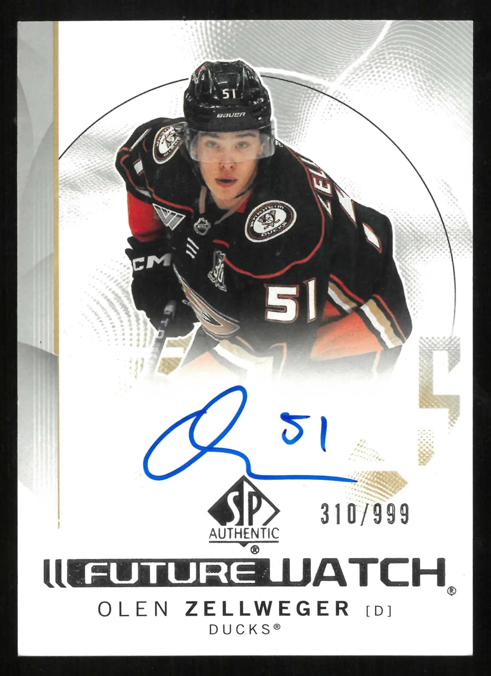 2024-25 UD SP Authentic Future Watch Autograph Rookie Olen Zellweger RC /999 