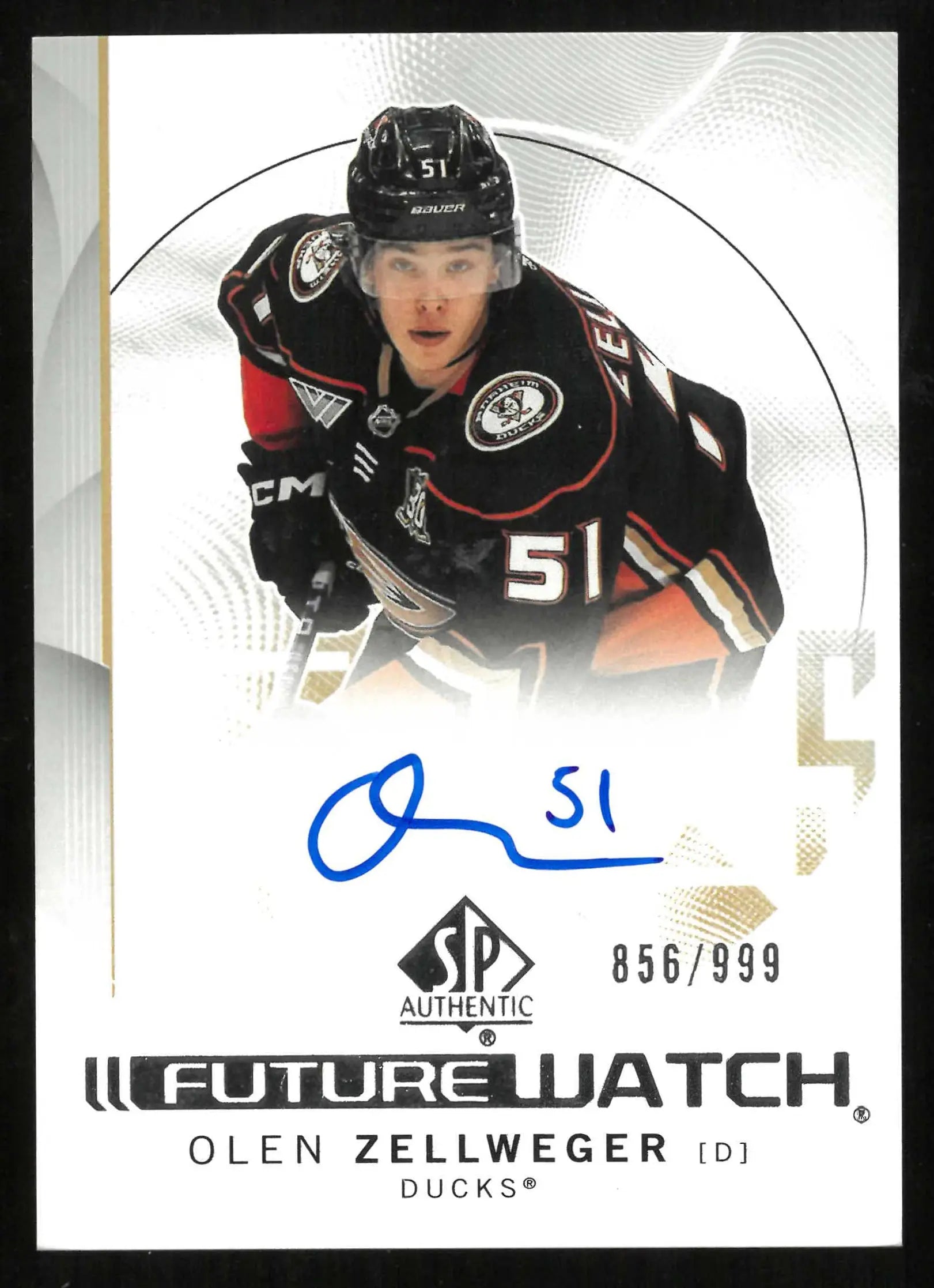 2024-25 UD SP Authentic Future Watch Autograph Rookie Olen Zellweger RC /999 