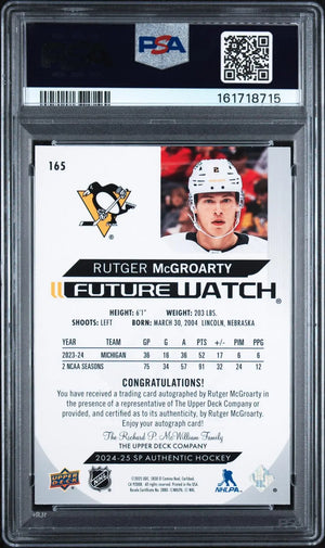 2024-25 UD SP Authentic Future Watch Rookie Auto Rutger McGroarty RC /999 PSA 9 