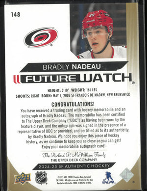 2024-25 UD SP Authentic Future Watch Rookie Patch Autograph Bradly Nadeau/100 RC 