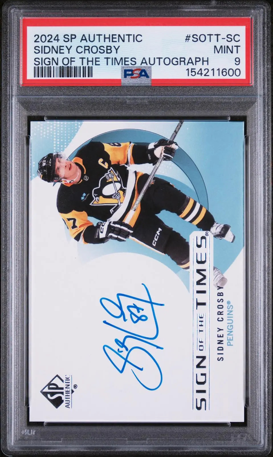 2024-25 UD SP Authentic Sign Of The Times Autographs Sidney Crosby Auto PSA 9 