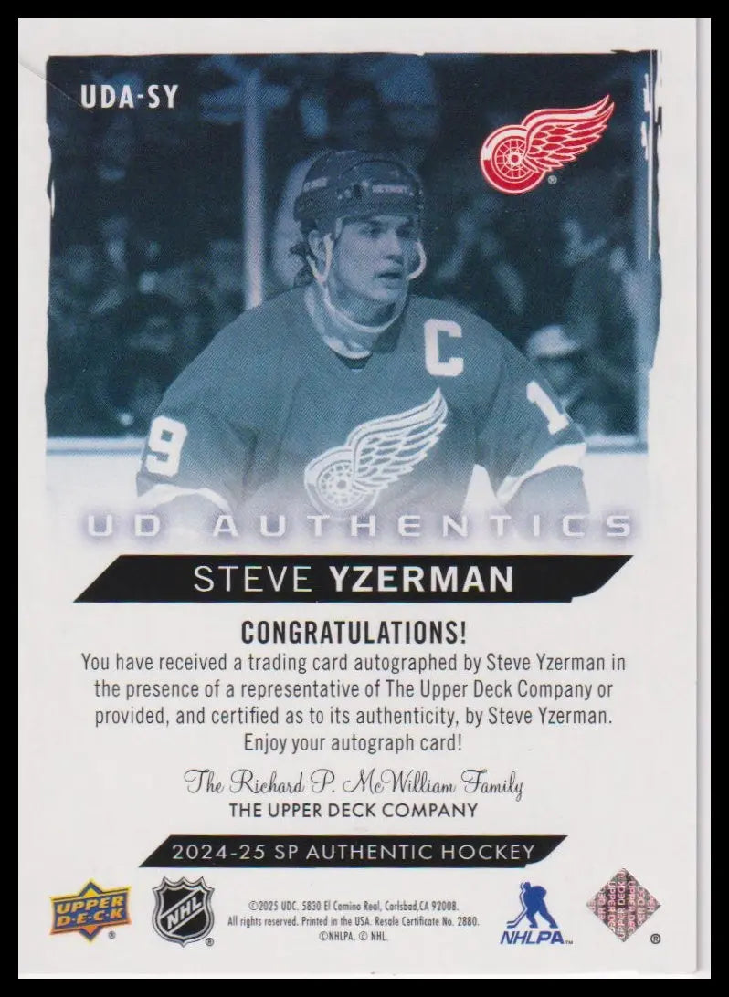 2024-25 UD SP Authentic Steve Yzerman UD Authentics Auto 