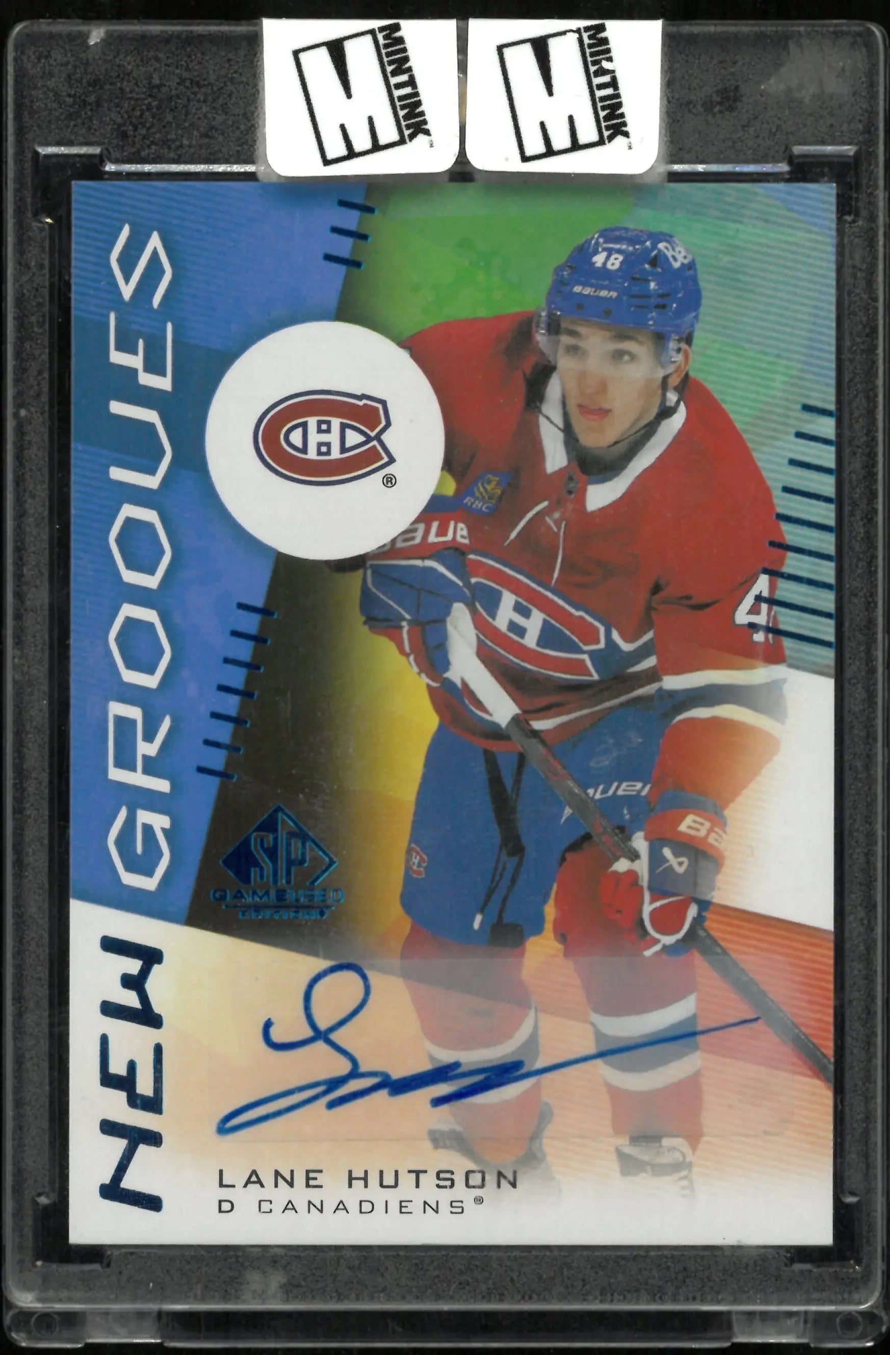 2024-25 UD SP Game Used Lane Hutson RC Rookie New Grooves Blue Auto 