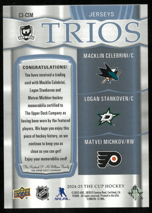 2024-25 UD The Cup Celebrini Michkov Stankoven RC Trios Patch /49 