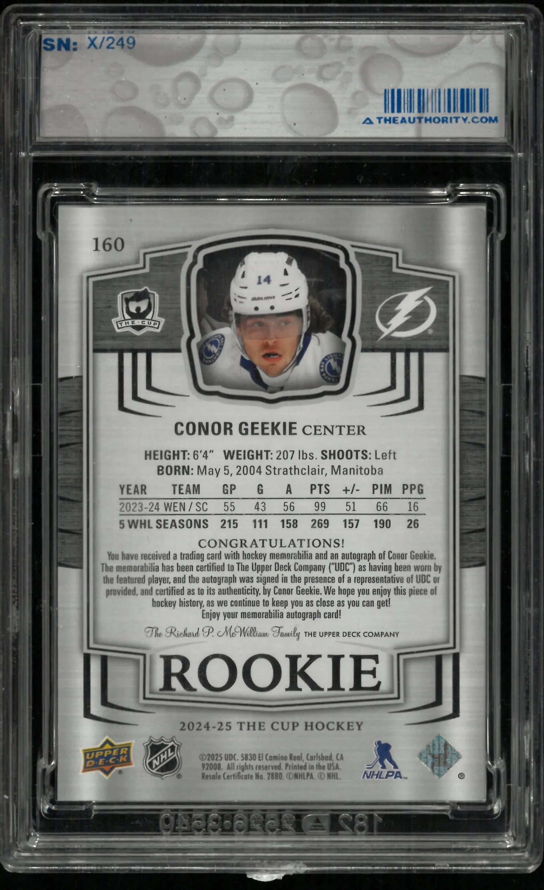 2024-25 UD The Cup Conor Geekie RC Rookie Patch Auto /249 