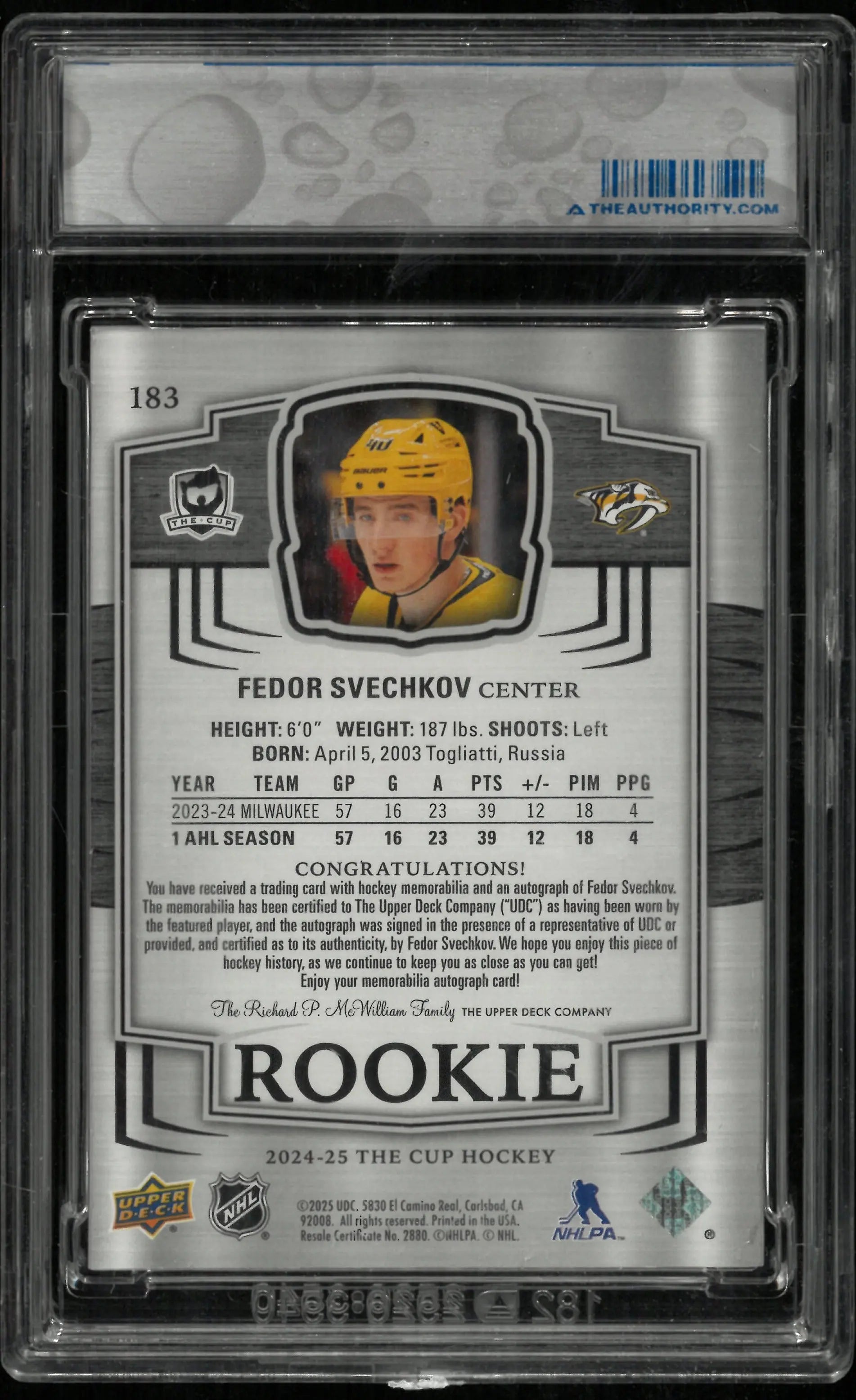 2024-25 UD The Cup Fedor Svechkov RC Rookie Patch Auto /249 