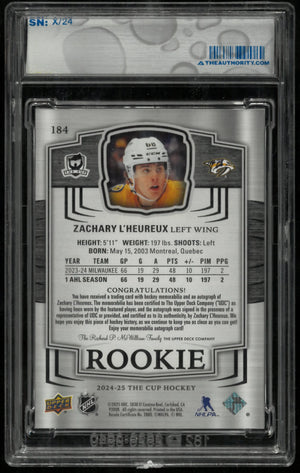 2024-25 UD The Cup Gold Rookie Tri Color Patch Auto Zachary L'Heureux /24 