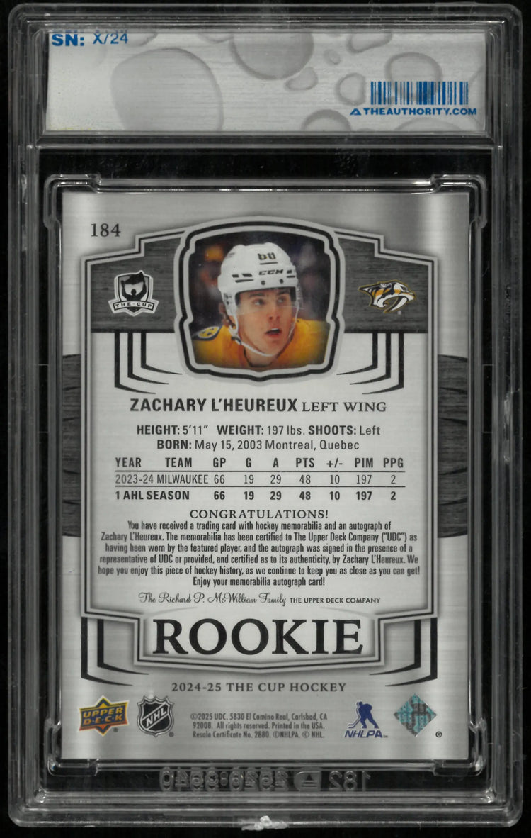 2024-25 UD The Cup Gold Rookie Tri Color Patch Auto Zachary L'Heureux /24 