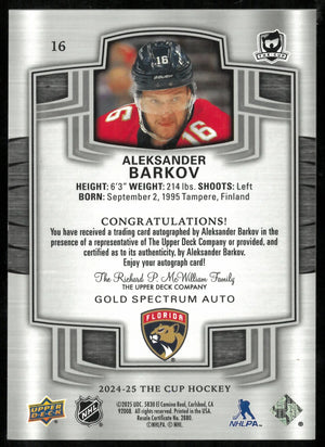 2024-25 UD The Cup Hockey Gold Spectrum Auto Aleksander Barkov /12 