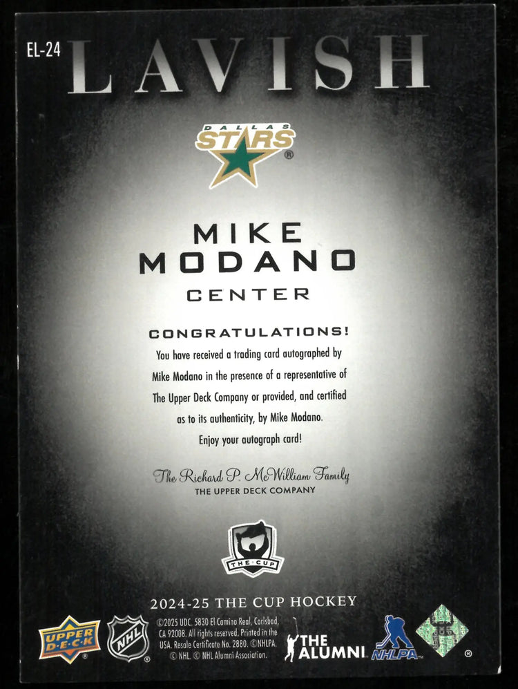 2024-25 UD The Cup Lavish Blue Ink Auto Mike Modano /25 