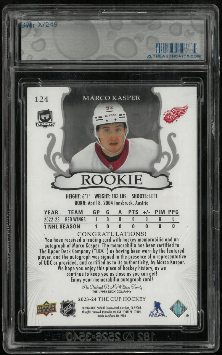 2024-25 UD The Cup Marco Kasper RC Rookie Patch Auto /249 