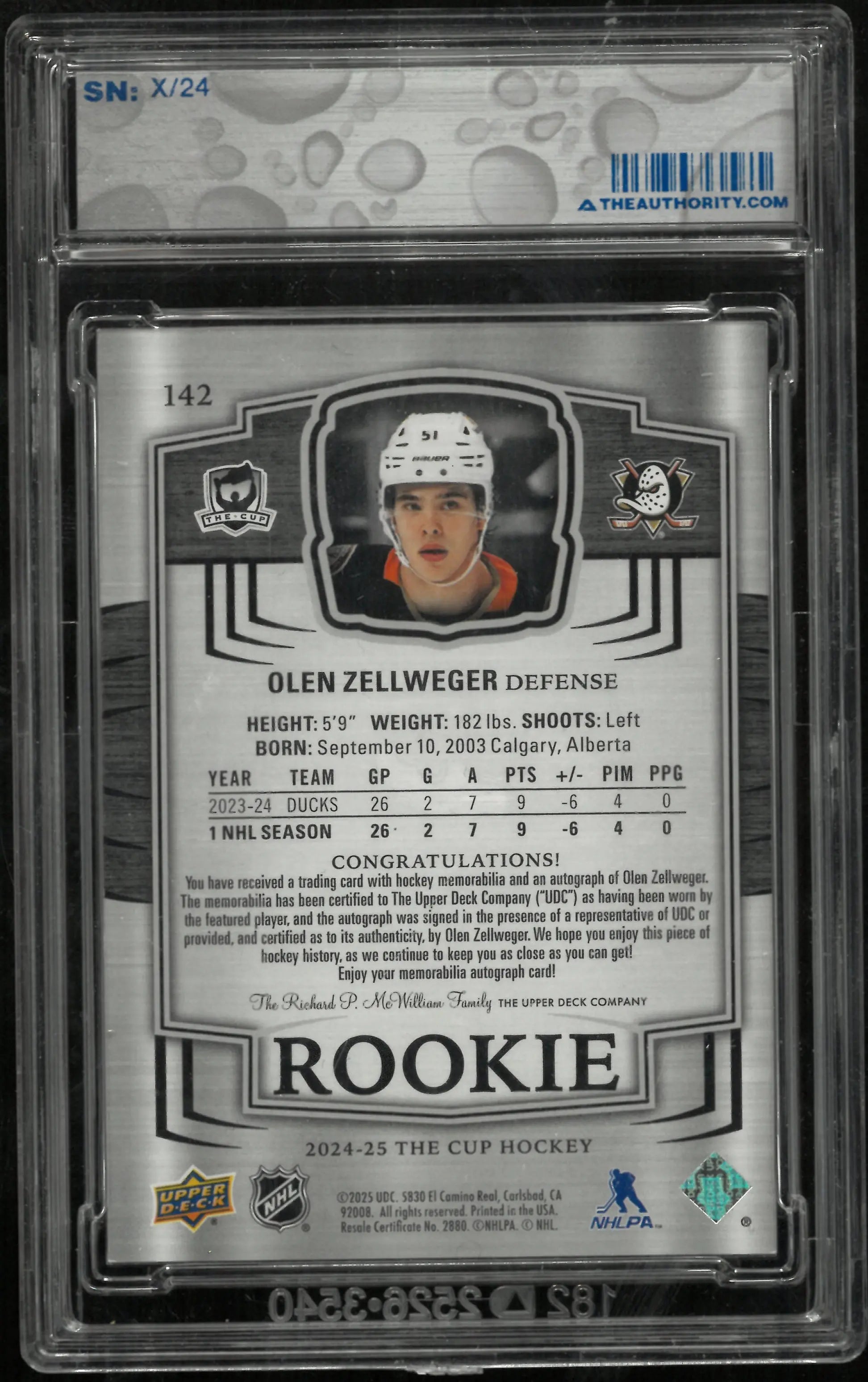 2024-25 UD The Cup Olen Zellweger RC Rookie Patch Auto /24 