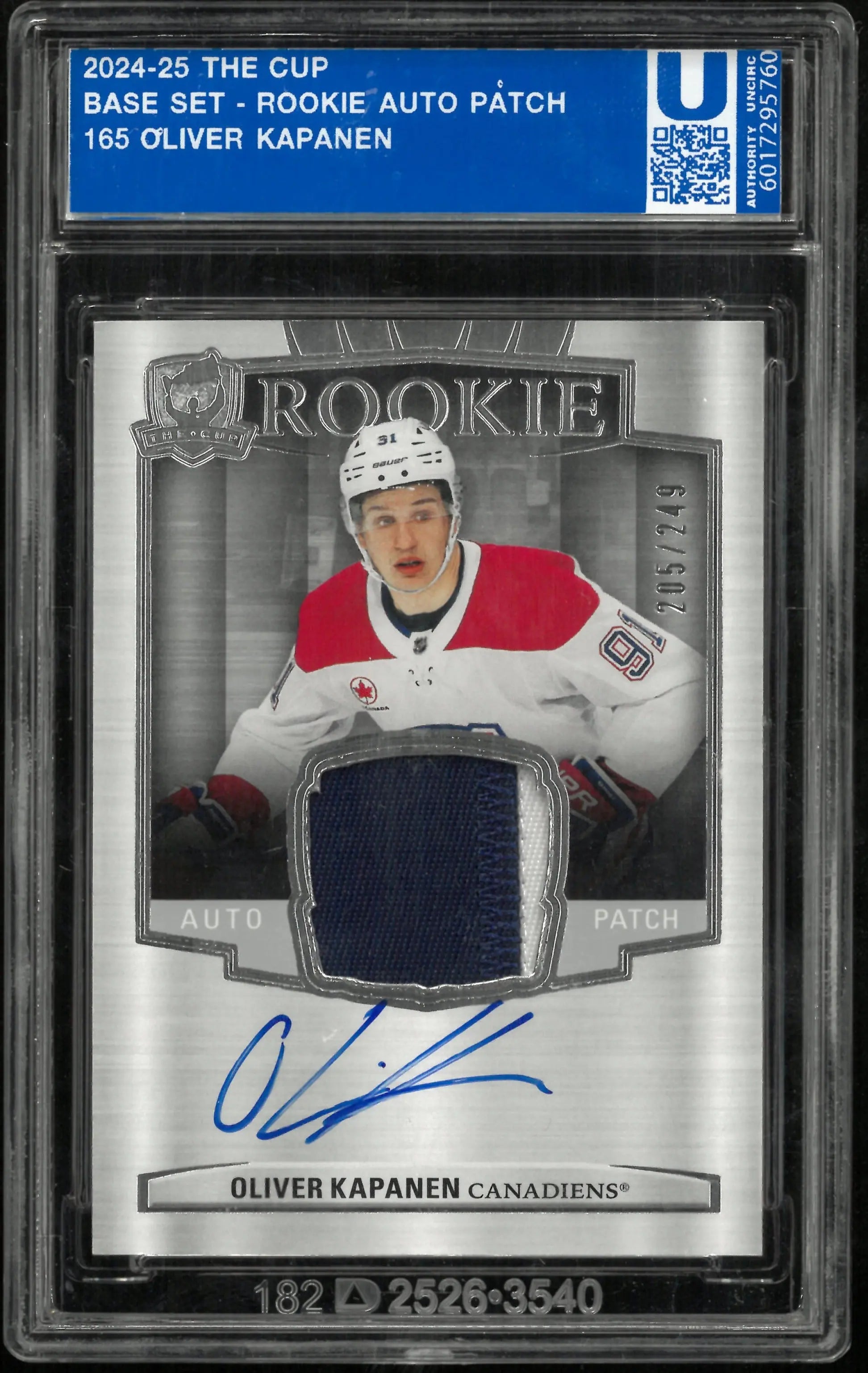 2024-25 UD The Cup Oliver Kapanen RC Rookie Patch Auto /249 