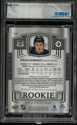 2024-25 UD The Cup Rookie Patch Autograph Nikita Chibrikov Auto RC Gold /24 