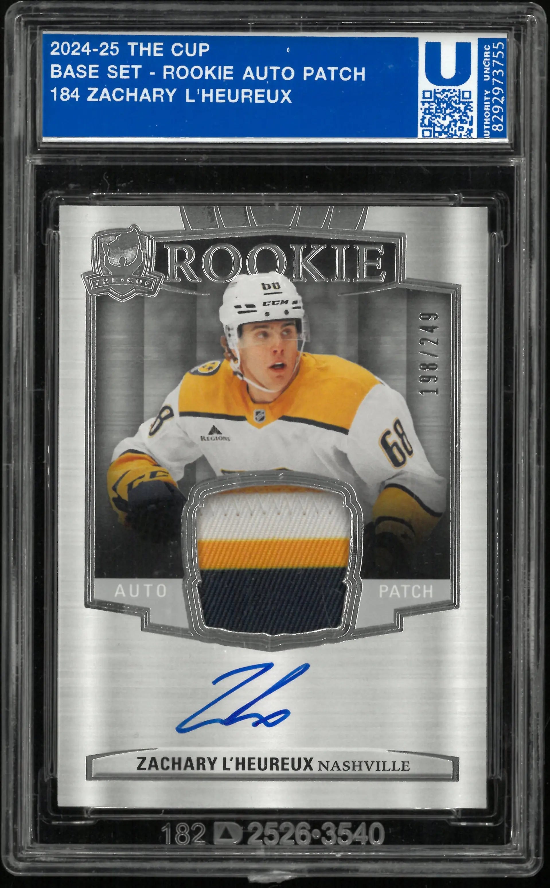 2024-25 UD The Cup Rookie Patch Autograph Zachary L'Heureux Auto RC /249 