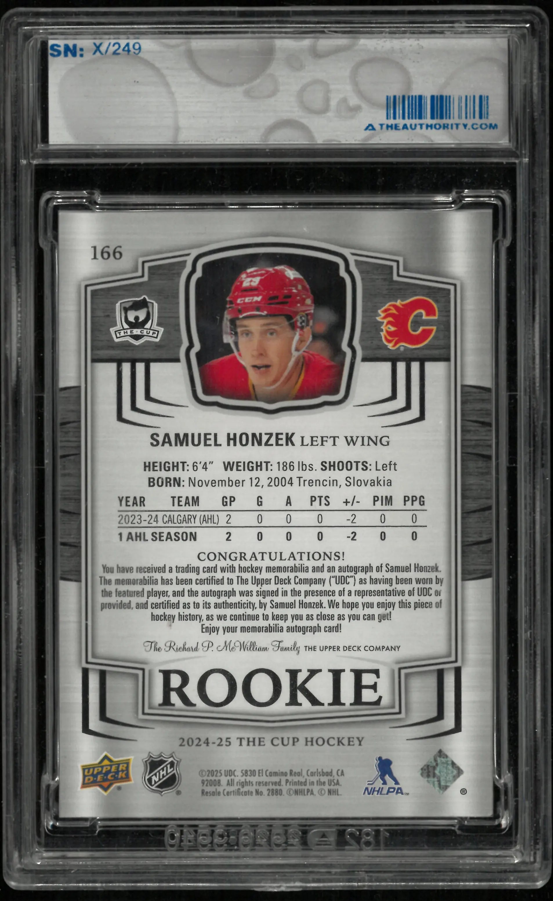 2024-25 UD The Cup Samuel Honzek RC Rookie Patch Auto /249 