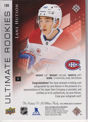 2024-25 UD UC Ultimate Rookies Autograph Lane Hutson Auto RC /99 
