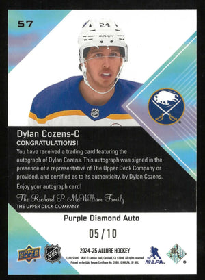 2024-25 Upper Deck Allure Autograph Dylan Cozens Purple Diamond Auto /10 