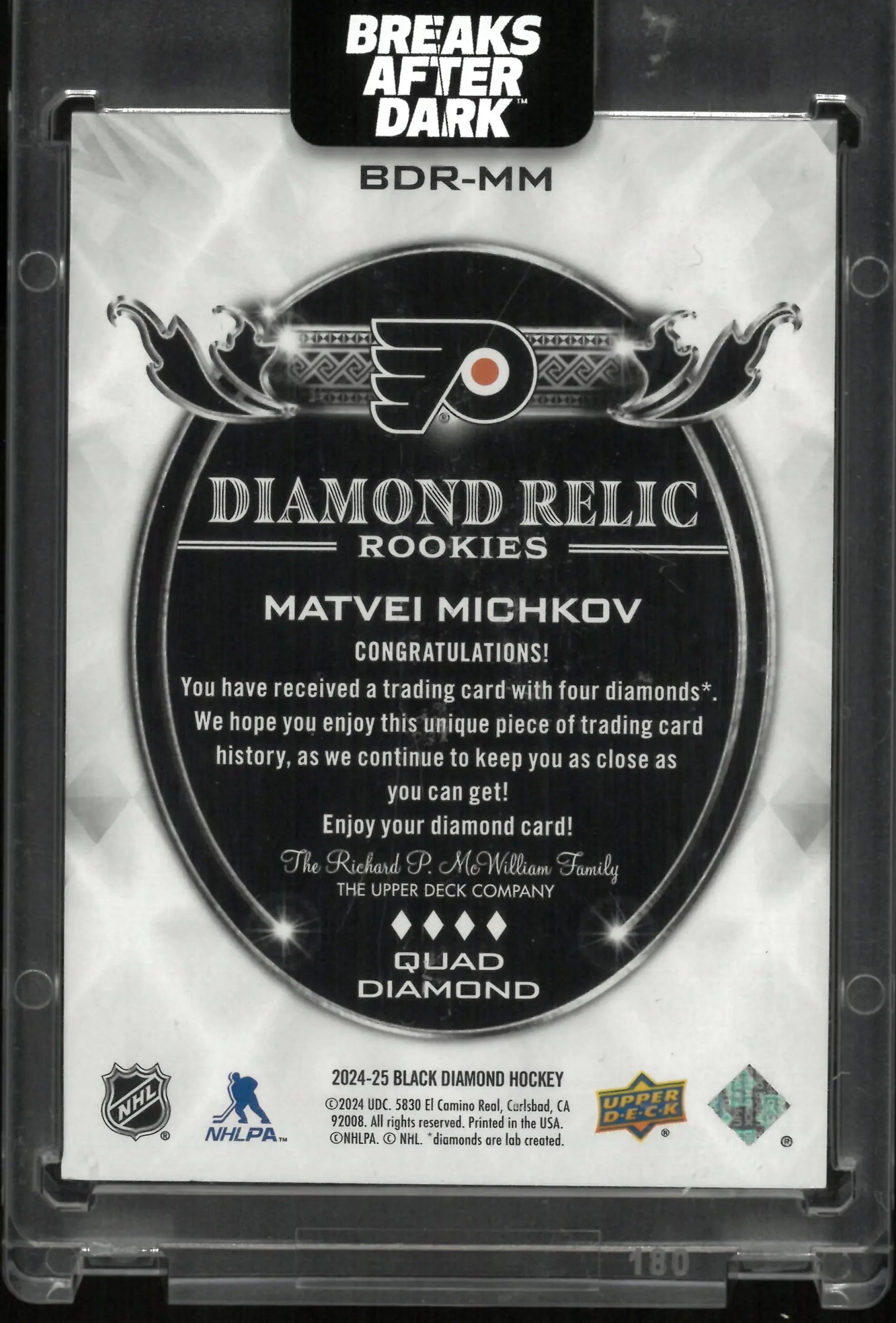 2024-25 Upper Deck Black Diamond Relic Rookies Quad Diamond Matvei Michkov /99 RC 