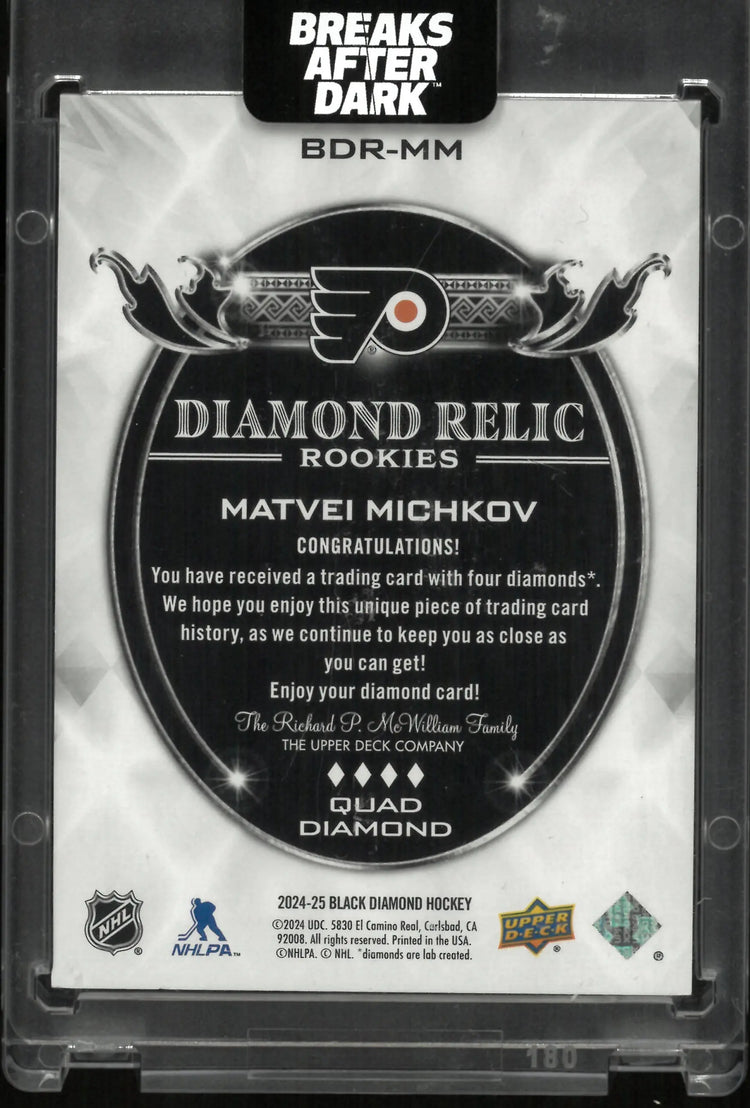 2024-25 Upper Deck Black Diamond Relic Rookies Quad Diamond Matvei Michkov /99 RC 