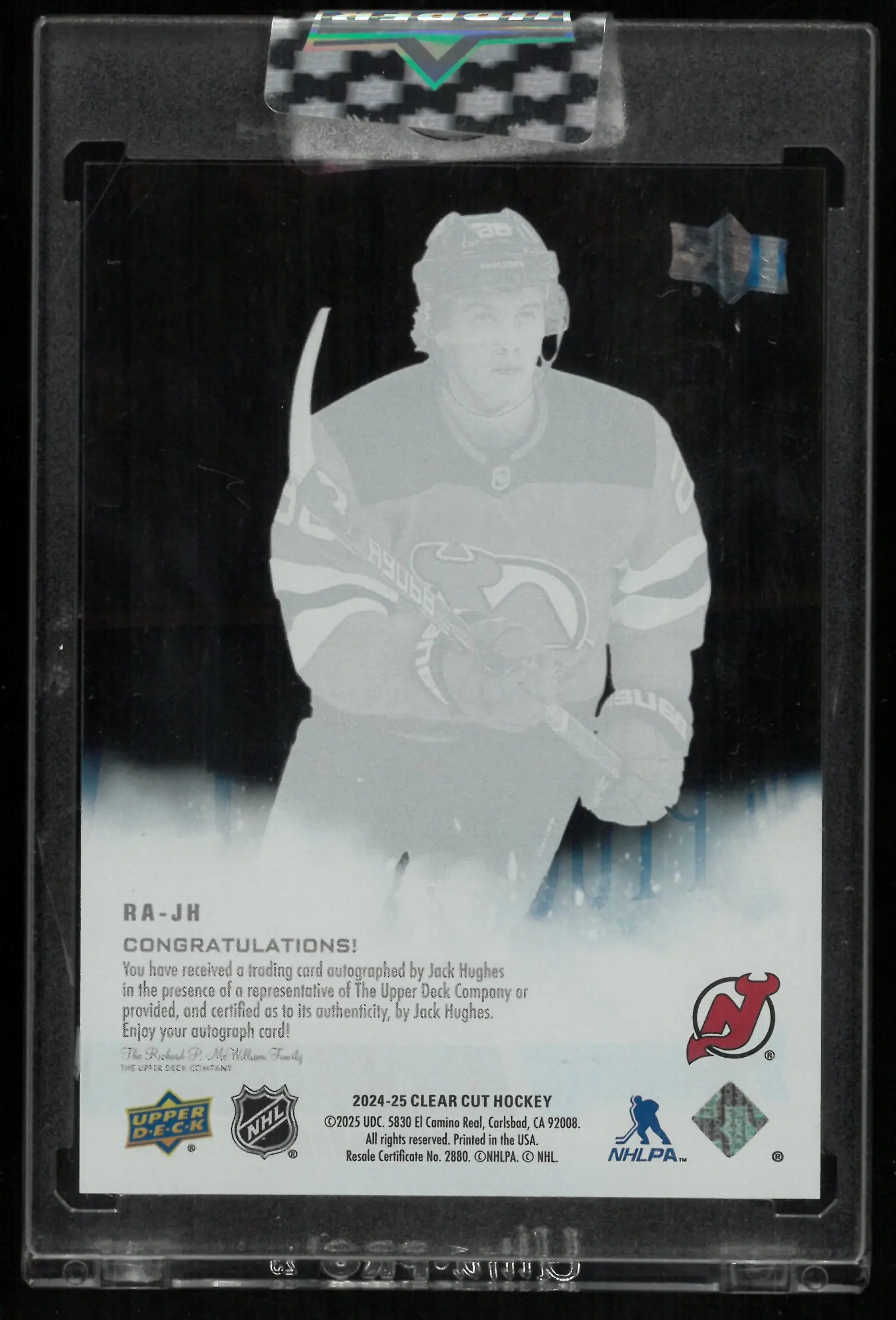 2024-25 Upper Deck Clear Cut Hockey Jack Hughes Young Guns RC Auto 